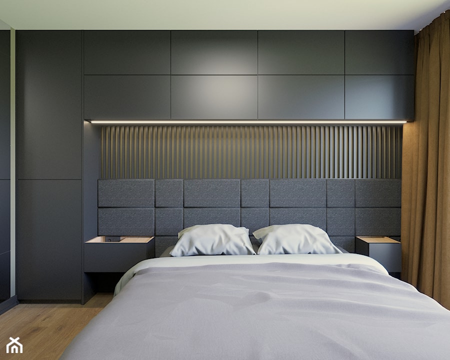 Sypialnia w wezgłowiem i lamelami - zdjęcie od Novastrefa - Architektura Wnętrz