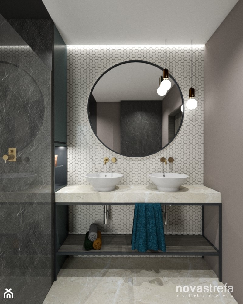Łazienka - Mała bez okna z lustrem z dwoma umywalkami łazienka, styl nowoczesny - zdjęcie od Novastrefa - Architektura Wnętrz
