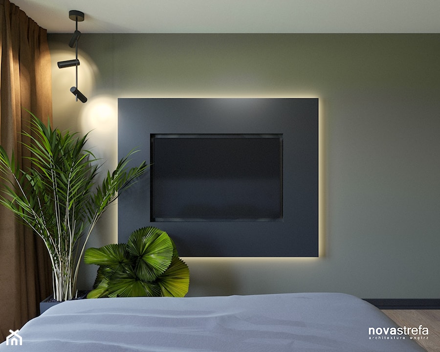 Sypialnia z ukrytym TV w ramie podświetlanej - zdjęcie od Novastrefa - Architektura Wnętrz