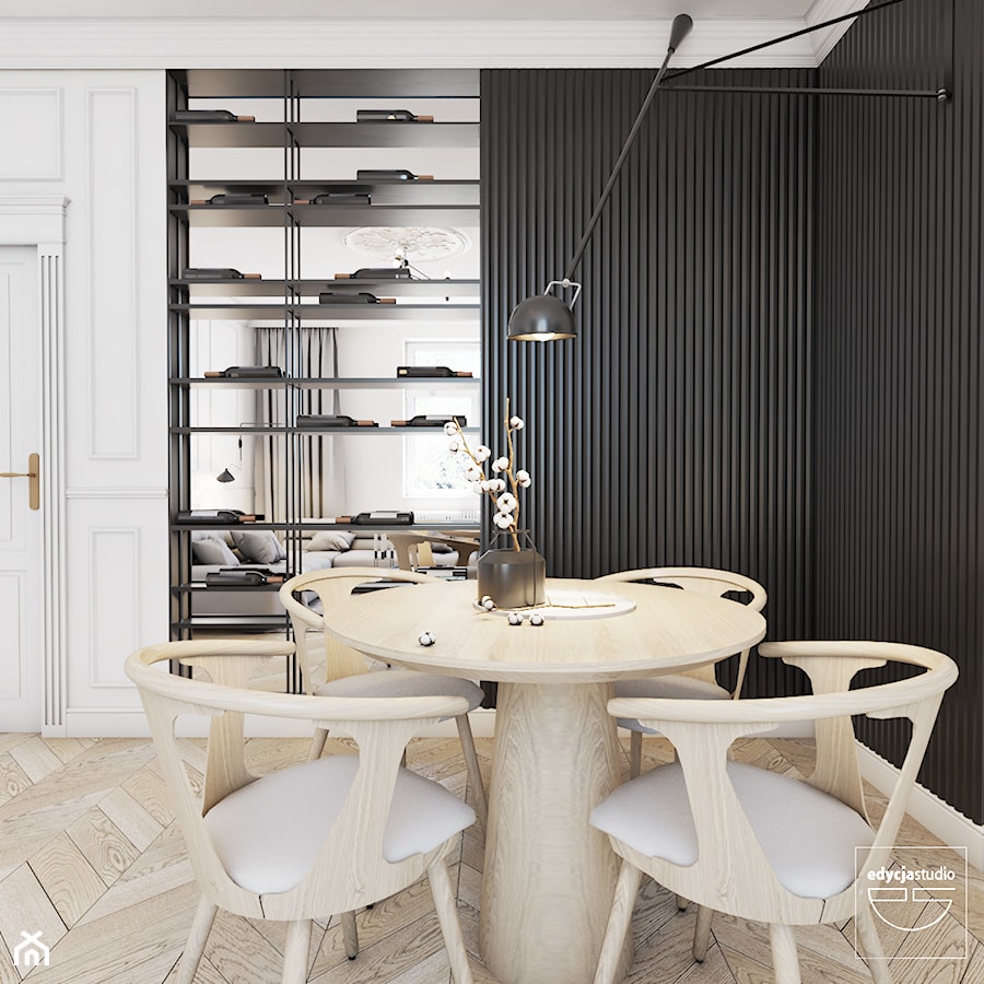 Opposites attract - Średnia biała czarna jadalnia w salonie, styl tradycyjny - zdjęcie od EDYCJA studio