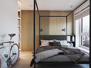 Roomba - Średnia beżowa biała sypialnia, styl minimalistyczny - zdjęcie od EDYCJA studio