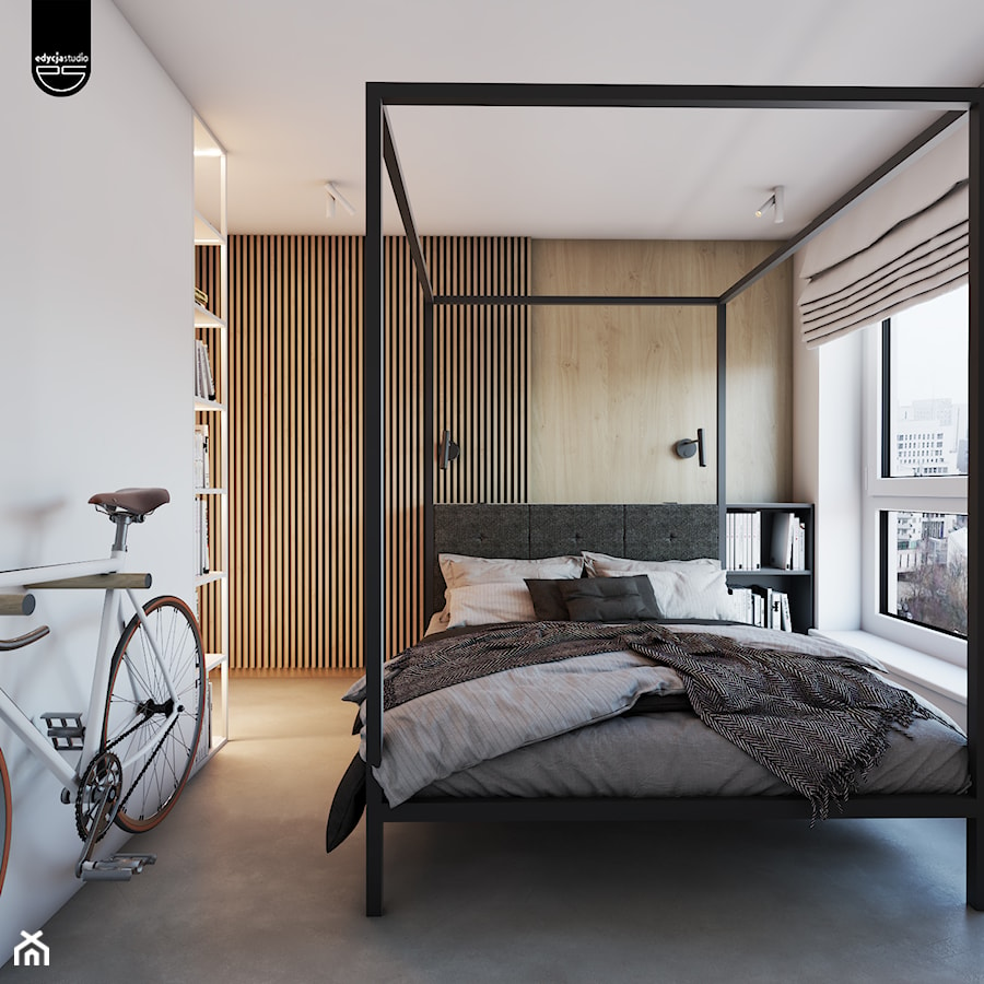 Roomba - Średnia beżowa biała sypialnia, styl minimalistyczny - zdjęcie od EDYCJA studio
