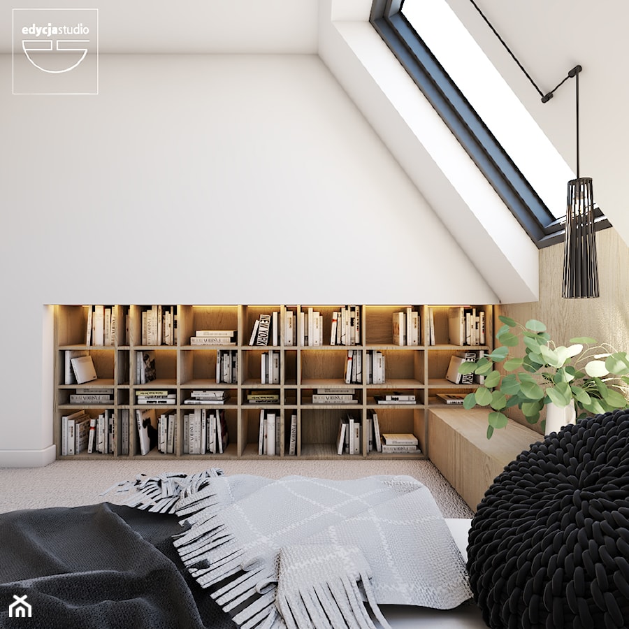 Origami - Mała biała sypialnia na poddaszu, styl minimalistyczny - zdjęcie od EDYCJA studio