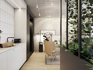 Greenhouse - Otwarta biała z zabudowaną lodówką z podblatowym zlewozmywakiem kuchnia jednorzędowa, styl nowoczesny - zdjęcie od EDYCJA studio