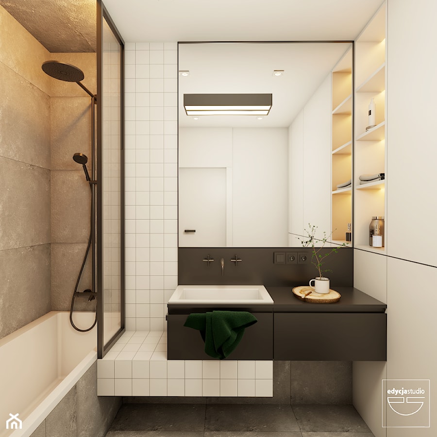Industrial vibe - Mała na poddaszu bez okna z lustrem łazienka, styl nowoczesny - zdjęcie od EDYCJA studio