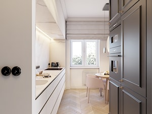 Opposites attract - Średnia otwarta biała z zabudowaną lodówką z podblatowym zlewozmywakiem kuchnia dwurzędowa z oknem, styl nowoczesny - zdjęcie od EDYCJA studio