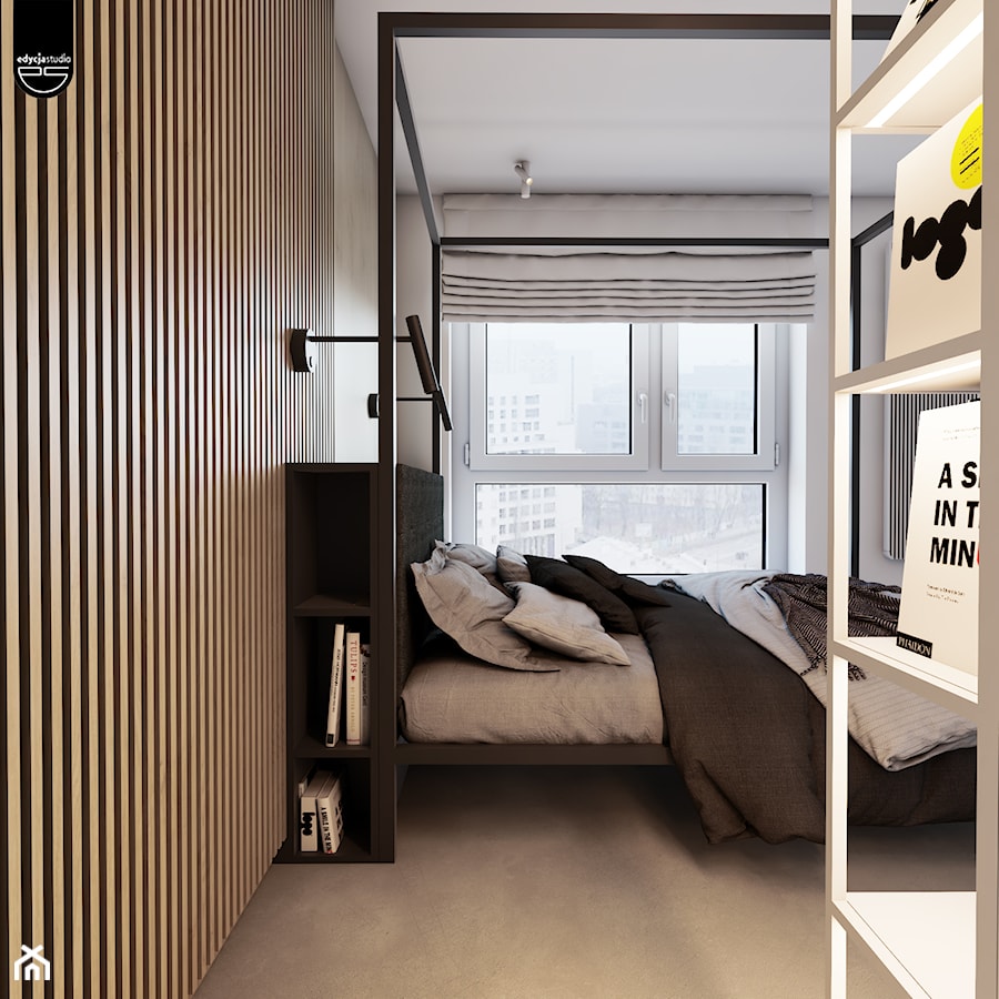 Roomba - Mała szara sypialnia, styl minimalistyczny - zdjęcie od EDYCJA studio
