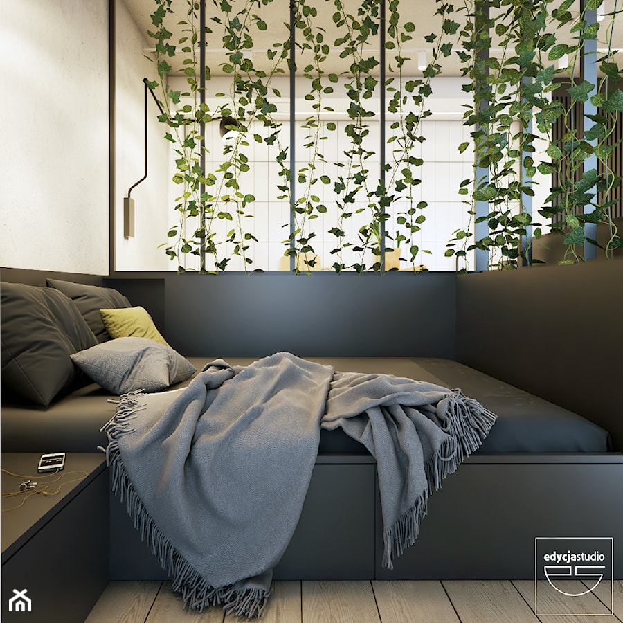 Greenhouse - Mała czarna szara sypialnia, styl nowoczesny - zdjęcie od EDYCJA studio