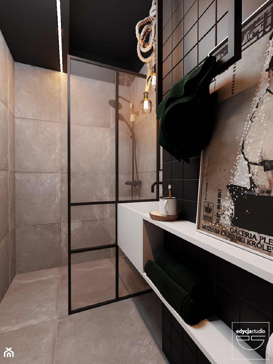 Industrial vibe - Mała na poddaszu bez okna łazienka, styl industrialny - zdjęcie od EDYCJA studio