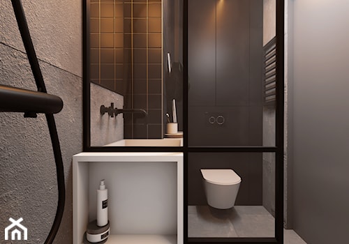 Industrial vibe - Mała na poddaszu bez okna z lustrem łazienka, styl industrialny - zdjęcie od EDYCJA studio