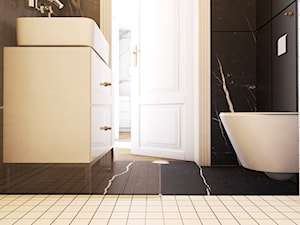 Navy is the new black - Mała na poddaszu bez okna z marmurową podłogą łazienka, styl nowoczesny - zdjęcie od EDYCJA studio