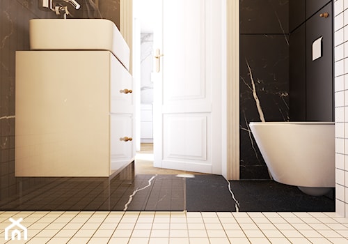 Navy is the new black - Mała na poddaszu bez okna z marmurową podłogą łazienka, styl nowoczesny - zdjęcie od EDYCJA studio