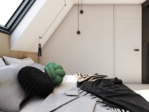 Origami - Mała biała czarna sypialnia na poddaszu, styl minimalistyczny - zdjęcie od EDYCJA studio
