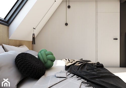 Origami - Mała biała czarna sypialnia na poddaszu, styl minimalistyczny - zdjęcie od EDYCJA studio