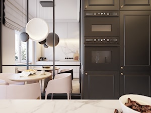 Opposites attract - Średnia z kamiennym blatem biała z zabudowaną lodówką kuchnia z wyspą lub półwyspem z oknem z marmurem nad blatem kuchennym, styl nowoczesny - zdjęcie od EDYCJA studio