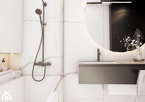 Opposites attract - Mała bez okna z lustrem z marmurową podłogą łazienka, styl nowoczesny - zdjęcie od EDYCJA studio