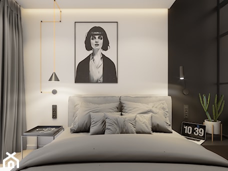 Aranżacje wnętrz - Sypialnia: Enter the game - Średnia biała czarna sypialnia, styl minimalistyczny - EDYCJA studio . Przeglądaj, dodawaj i zapisuj najlepsze zdjęcia, pomysły i inspiracje designerskie. W bazie mamy już prawie milion fotografii!
