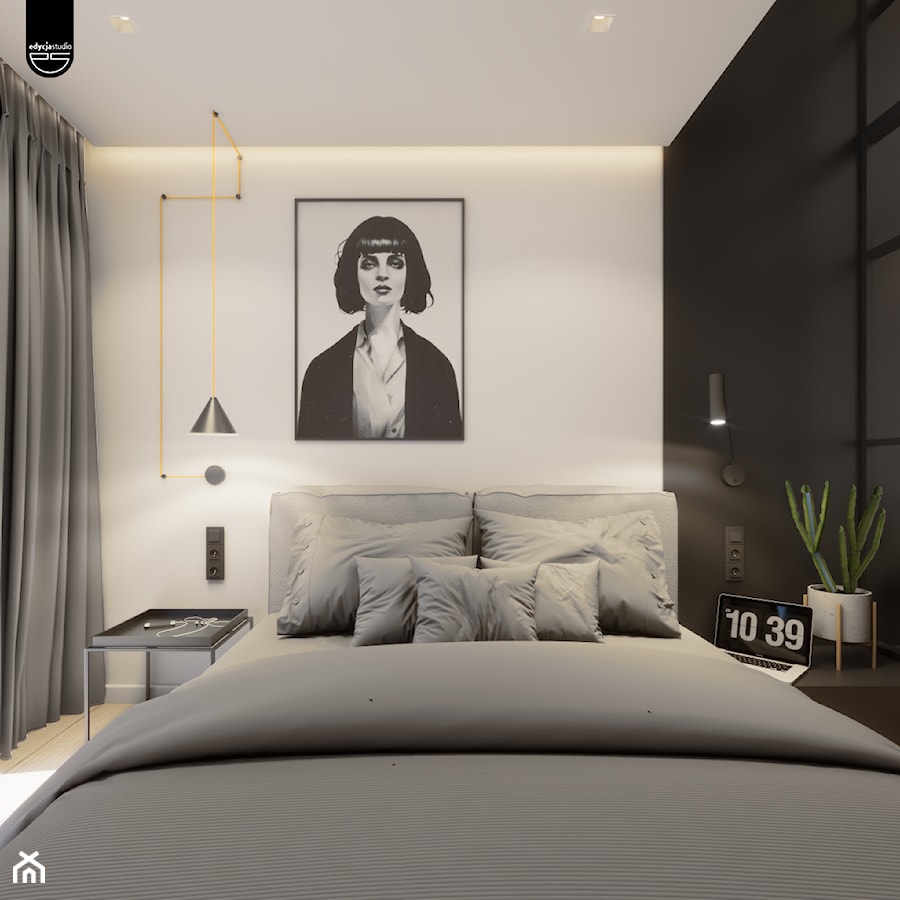 Enter the game - Średnia biała czarna sypialnia, styl minimalistyczny - zdjęcie od EDYCJA studio