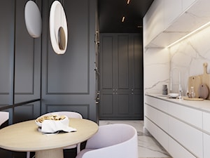 Opposites attract - Średnia szara z zabudowaną lodówką kuchnia dwurzędowa z marmurem nad blatem kuchennym, styl nowoczesny - zdjęcie od EDYCJA studio