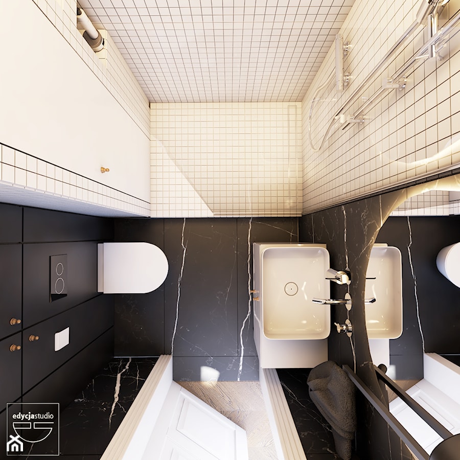 Navy is the new black - Mała na poddaszu bez okna łazienka, styl nowoczesny - zdjęcie od EDYCJA studio