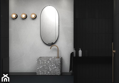 Łazienka - Mała na poddaszu bez okna łazienka, styl minimalistyczny - zdjęcie od mallumo