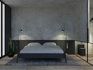 sypialnia - Średnia szara sypialnia z łazienką, styl minimalistyczny - zdjęcie od mallumo