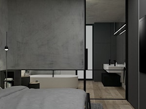 sypialnia - Mała czarna szara sypialnia, styl minimalistyczny - zdjęcie od mallumo