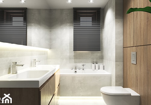 Mieszkanie I - Średnia z lustrem z dwoma umywalkami z punktowym oświetleniem łazienka z oknem, styl nowoczesny - zdjęcie od MINIMAL.