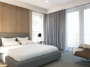 Mieszkanie I - Średnia biała sypialnia z balkonem / tarasem, styl nowoczesny - zdjęcie od MINIMAL.