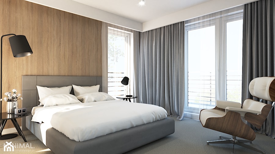 Mieszkanie I - Średnia biała sypialnia z balkonem / tarasem, styl nowoczesny - zdjęcie od MINIMAL.