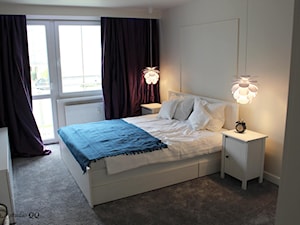 Mieszkanie 50 m2 - Myszków - Średnia beżowa szara sypialnia z balkonem / tarasem, styl prowansalski - zdjęcie od Natalia Lenarczyk