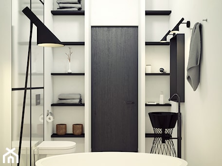 Aranżacje wnętrz - Łazienka: Black&White - łazienka w kawalerce 28m2 - Avocado Concept. Przeglądaj, dodawaj i zapisuj najlepsze zdjęcia, pomysły i inspiracje designerskie. W bazie mamy już prawie milion fotografii!