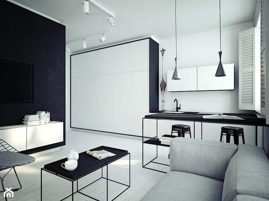 Black&White - Salon z kuchnią - zdjęcie od Avocado Concept