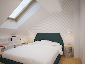 Mieszkanie w Poznaniu III - Mała biała szara sypialnia na poddaszu, styl skandynawski - zdjęcie od Home Plan projektowanie wnętrz Joanna Mielczarek