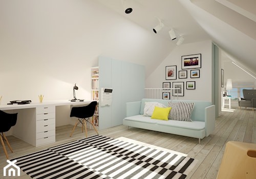 Poddasze dla dzieci - Duży biały pokój dziecka dla nastolatka dla rodzeństwa, styl skandynawski - zdjęcie od Home Plan projektowanie wnętrz Joanna Mielczarek