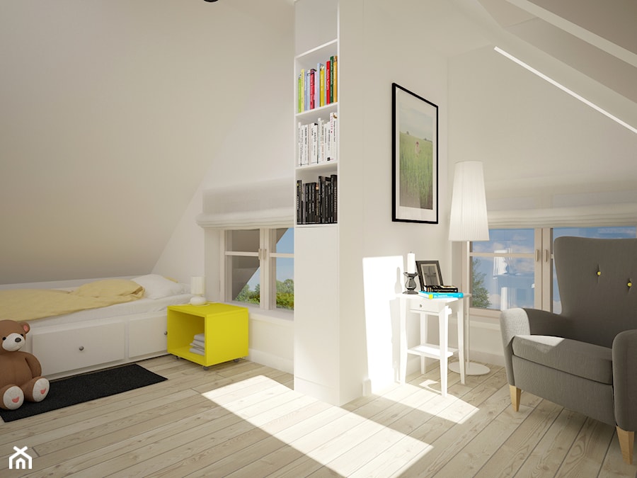 Poddasze dla dzieci - Średni beżowy pokój dziecka dla dziecka dla dziewczynki, styl skandynawski - zdjęcie od Home Plan projektowanie wnętrz Joanna Mielczarek