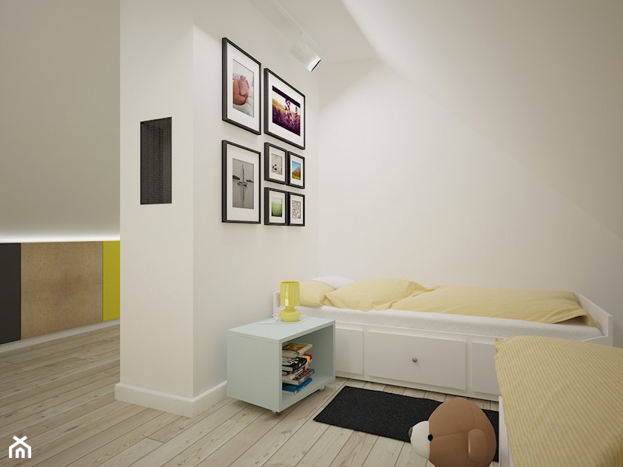 Poddasze dla dzieci - Średni biały pokój dziecka dla dziecka dla chłopca dla dziewczynki, styl skandynawski - zdjęcie od Home Plan projektowanie wnętrz Joanna Mielczarek