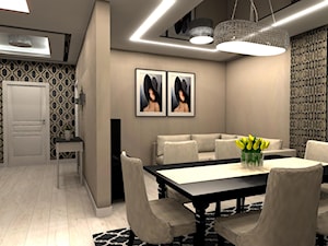 PROJEKT MIESZKANIA W STYLU ART DECO - Mały szary salon z jadalnią, styl glamour - zdjęcie od all colors wnetrza z pasja