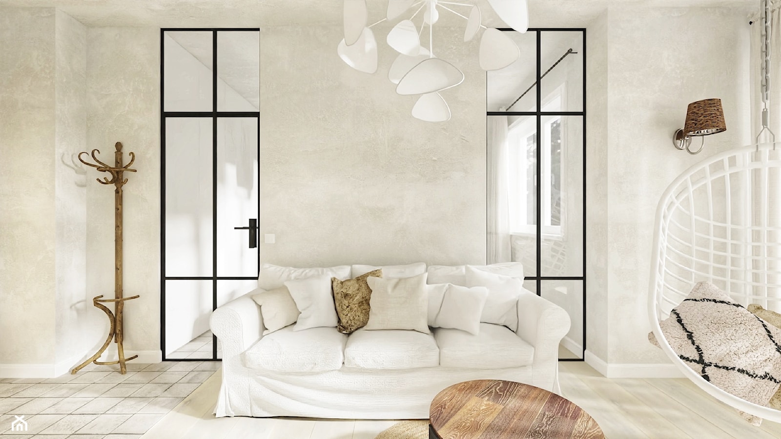 Przytulny salon z sypialnią w tle w stylu rustykalnym - zdjęcie od Reforma Domu - Homebook