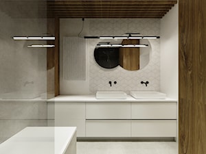 Apartament z ukrytymi drzwiami - Średnia bez okna z dwoma umywalkami łazienka, styl minimalistyczny - zdjęcie od Reforma Domu