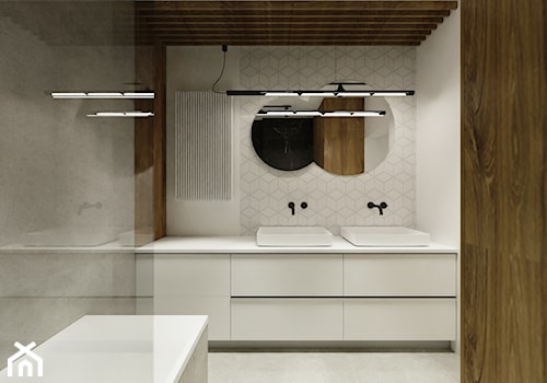 Apartament z ukrytymi drzwiami - Średnia bez okna z dwoma umywalkami łazienka, styl minimalistyczny - zdjęcie od Reforma Domu
