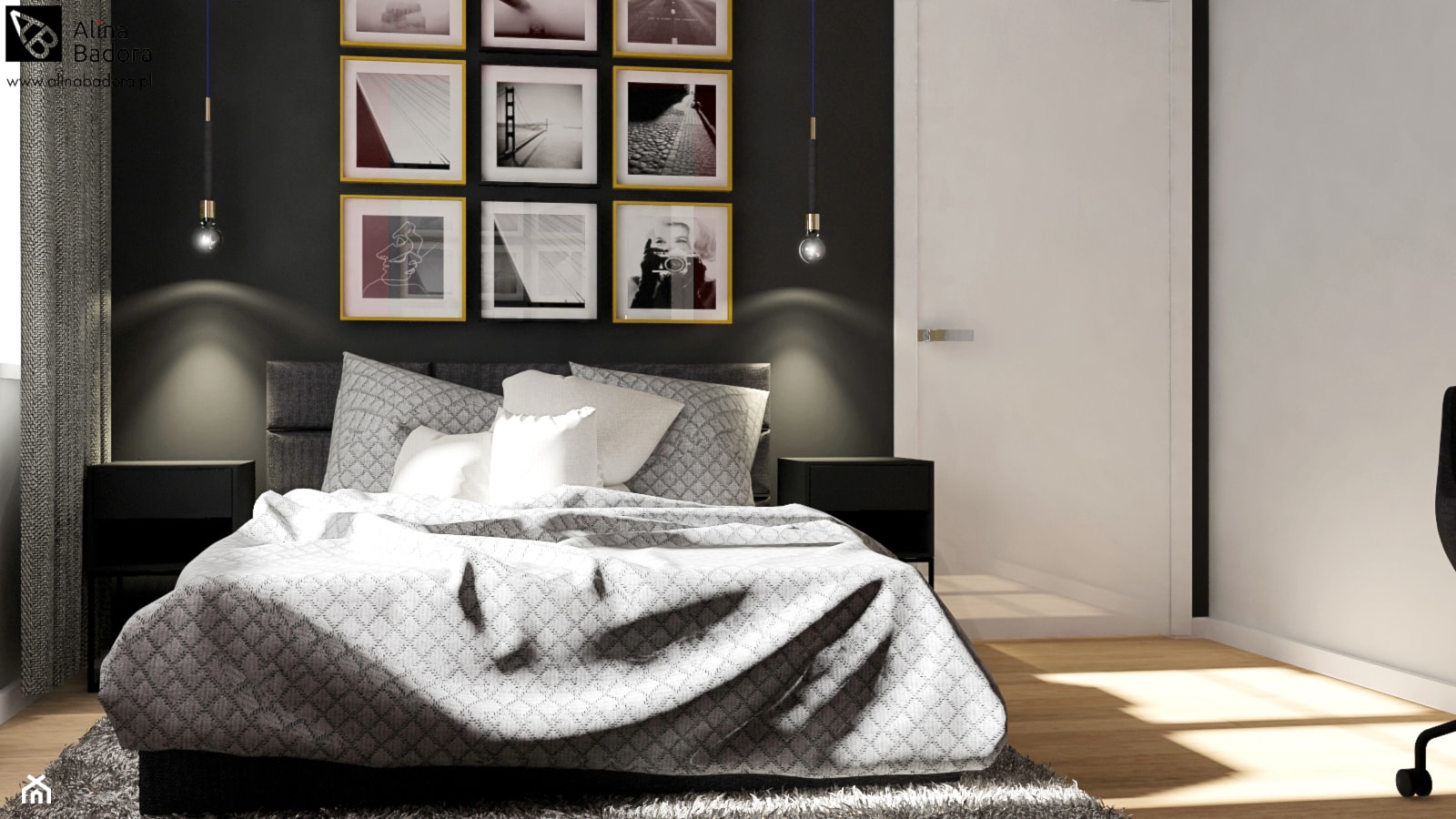 Czarno-biała sypialnia - zdjęcie od Alina Badora Pracownia Architektury Wnętrz - Homebook