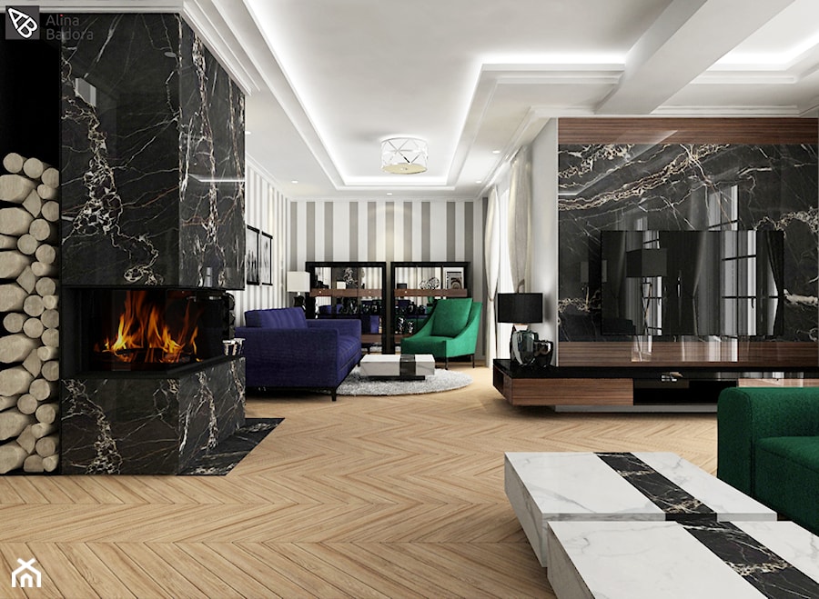 Elegancki salon w luksusowej willi - zdjęcie od Alina Badora Pracownia Architektury Wnętrz