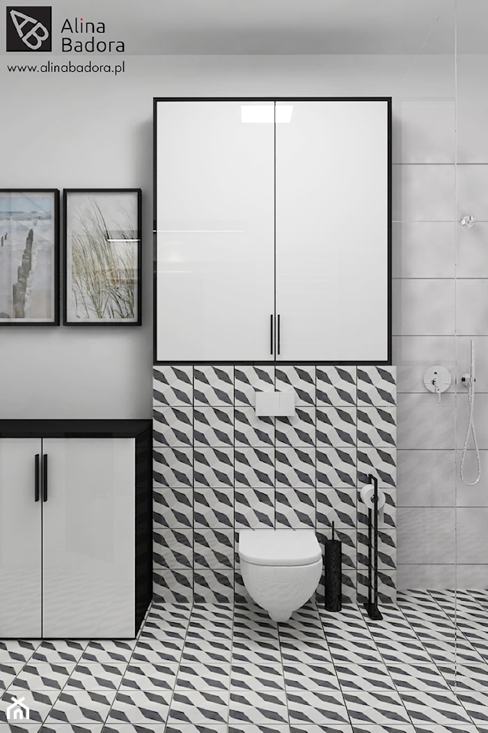 Czarno-biała łazienka - zdjęcie od Alina Badora Pracownia Architektury Wnętrz - Homebook