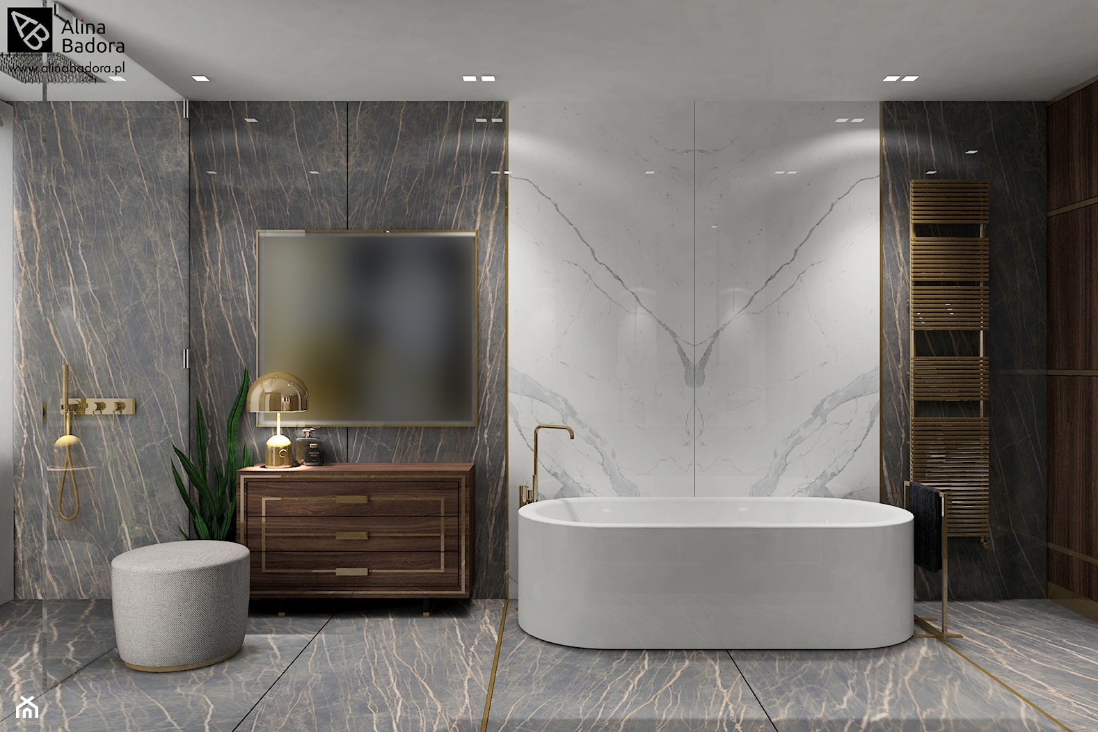 Luksusowa łazienka z marmurem - zdjęcie od Alina Badora Pracownia Architektury Wnętrz - Homebook