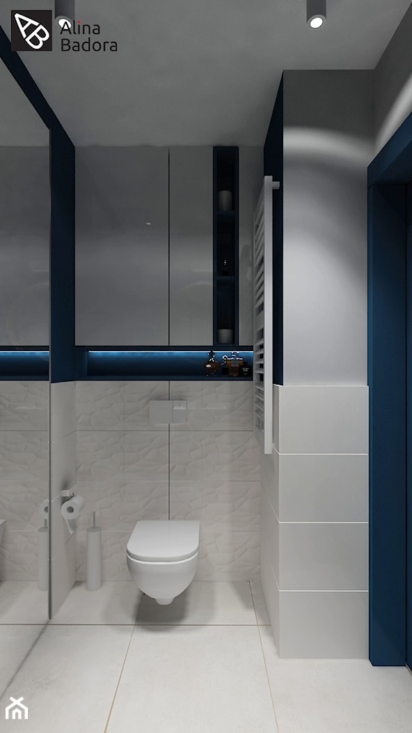 Biało-granatowa łazienka - zdjęcie od Alina Badora Pracownia Architektury Wnętrz - Homebook