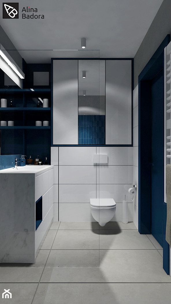 Biało-granatowa łazienka - zdjęcie od Alina Badora Pracownia Architektury Wnętrz - Homebook