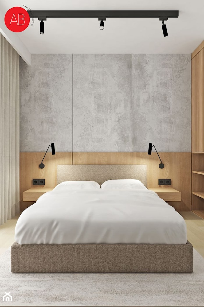 Przytulna sypialnia z drewnem i betonem - zdjęcie od Alina Badora Pracownia Architektury Wnętrz - Homebook
