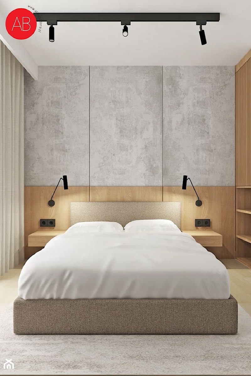 Przytulna sypialnia z drewnem i betonem - zdjęcie od Alina Badora Pracownia Architektury Wnętrz
