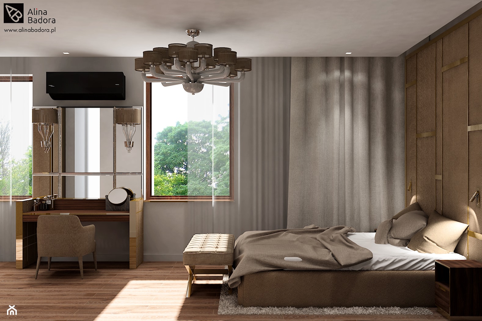Luksusowa sypialnia w brązie - zdjęcie od Alina Badora Pracownia Architektury Wnętrz - Homebook